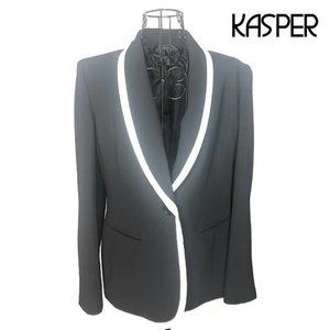 Kasper Crepe Women's Size 6 One-Button White Trim Black Business Blazer